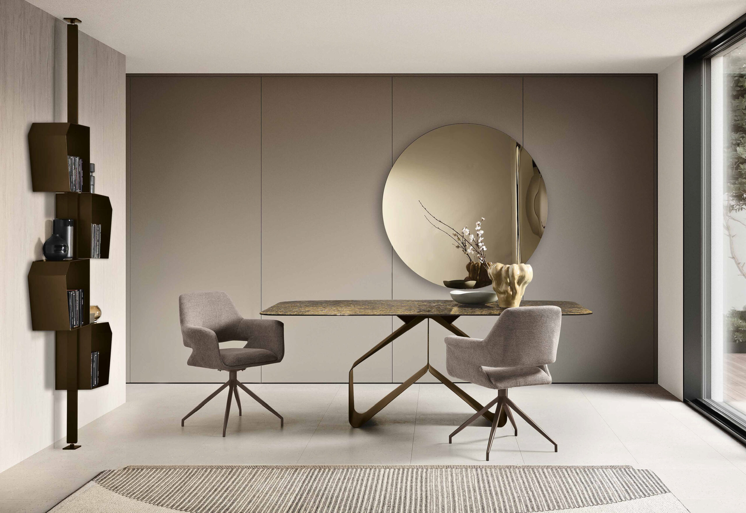 Tavolo da pranzo moderno con base geometrica