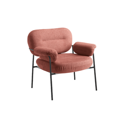 Poltrona in tessuto con struttura in metallo.